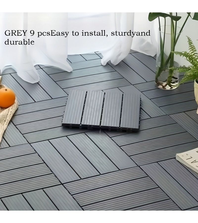 Set Of 9 Yellow Interlocking Outdoor Floor Tiles Made Of Thickened Spill Proof Plastic With Straight Grain End For Porch Balcony Patio Poolside And Garden Renovations - Image 3