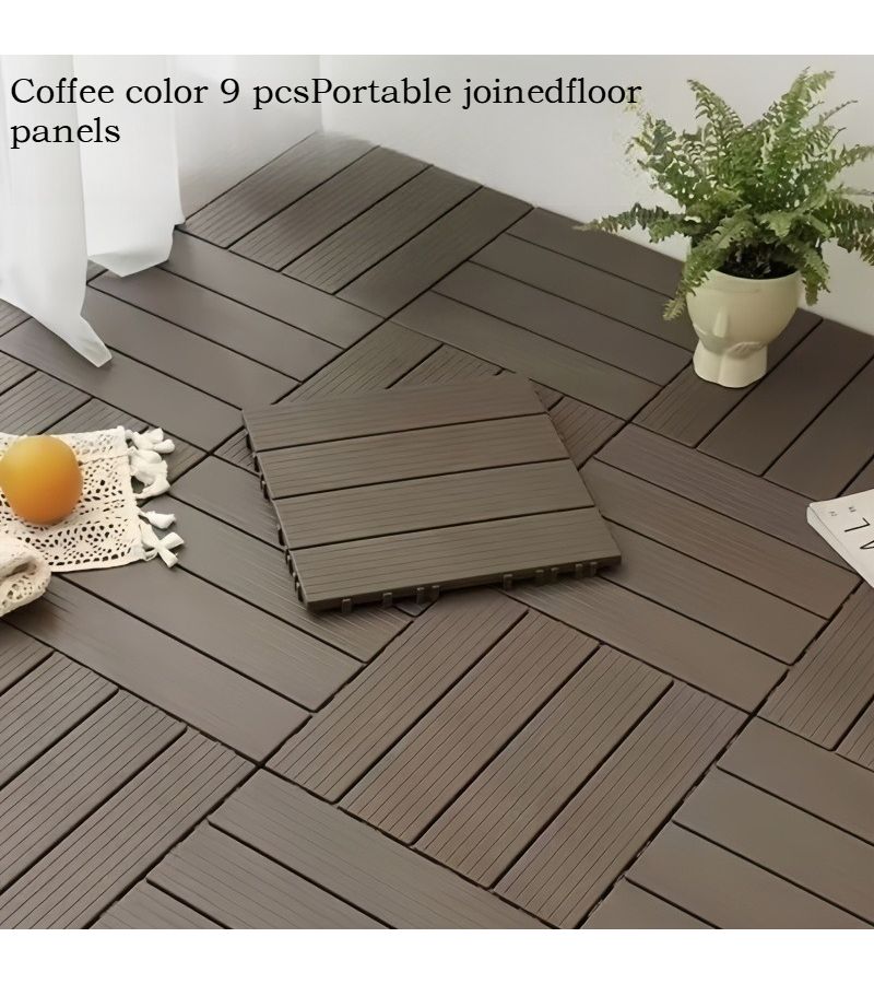 Set Of 9 Yellow Interlocking Outdoor Floor Tiles Made Of Thickened Spill Proof Plastic With Straight Grain End For Porch Balcony Patio Poolside And Garden Renovations - Image 2
