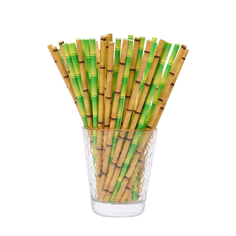 YAOSHENG 100 Pcs 2 colors Biodegradable Green Bamboo Paper Straws for Drinking Juices Shakes Birthday Wedding Party Supplies decorations - Image 1