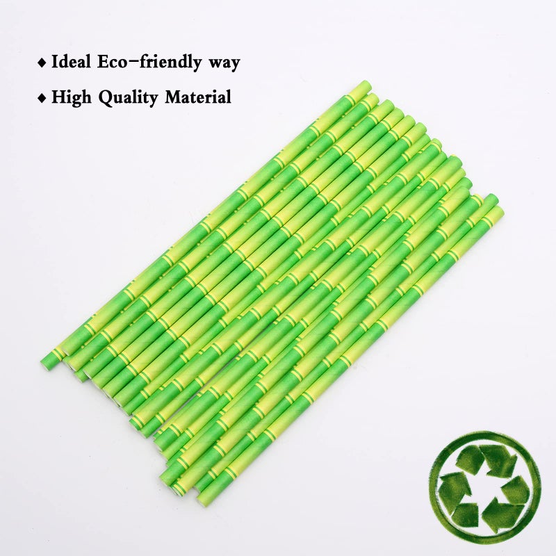 YAOSHENG 100 Pcs 2 colors Biodegradable Green Bamboo Paper Straws for Drinking Juices Shakes Birthday Wedding Party Supplies decorations - Image 3