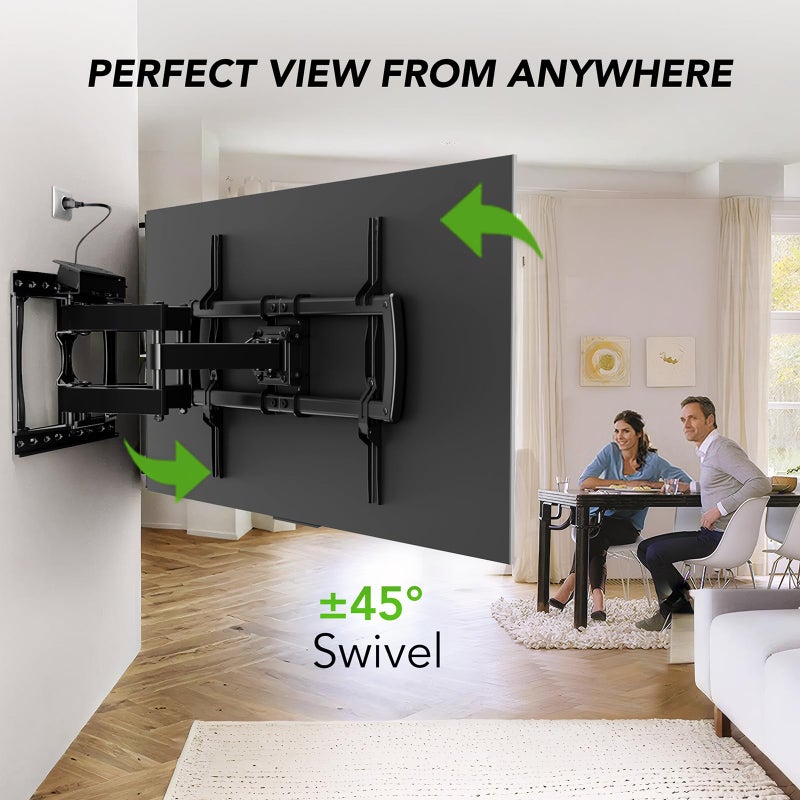 AX WABER Full Motion TV Wall Mount Bracket with Power Outlet for Most 32-85 inch TV,TV Mount Dual Articulating Arms,Tilt/Swivel/Extension/Leveling,Fits 8â€ 12â€ 16" Studs,Max Vesa 600x400mm, Holds up to 132lbs - Image 5
