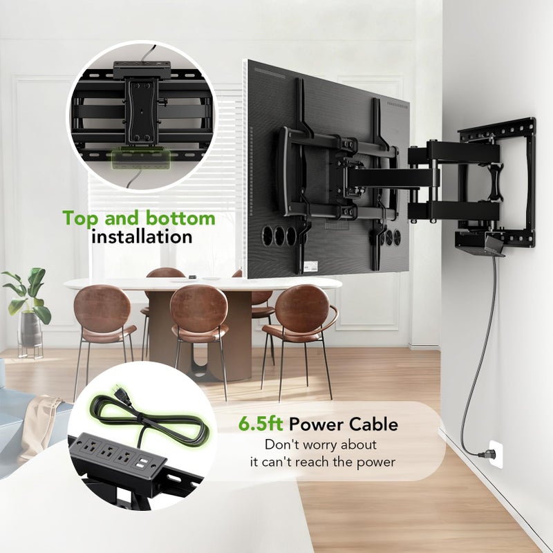 AX WABER Full Motion TV Wall Mount Bracket with Power Outlet for Most 32-85 inch TV,TV Mount Dual Articulating Arms,Tilt/Swivel/Extension/Leveling,Fits 8â€ 12â€ 16" Studs,Max Vesa 600x400mm, Holds up to 132lbs - Image 2