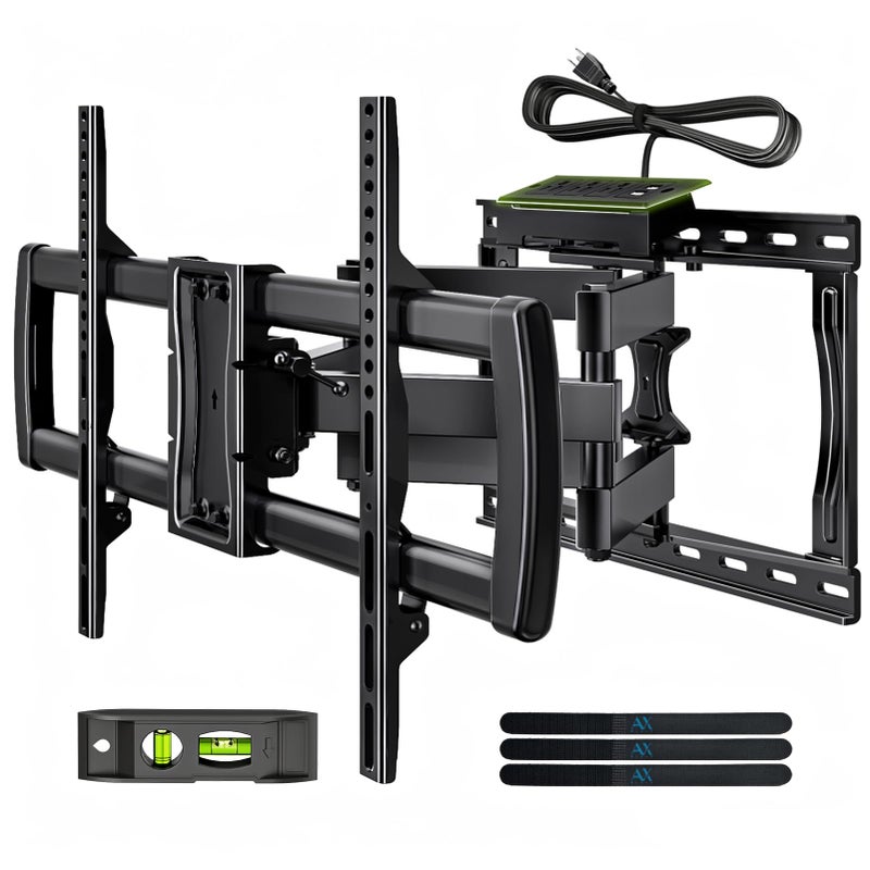 AX WABER Full Motion TV Wall Mount Bracket with Power Outlet for Most 32-85 inch TV,TV Mount Dual Articulating Arms,Tilt/Swivel/Extension/Leveling,Fits 8â€ 12â€ 16" Studs,Max Vesa 600x400mm, Holds up to 132lbs - Image 1