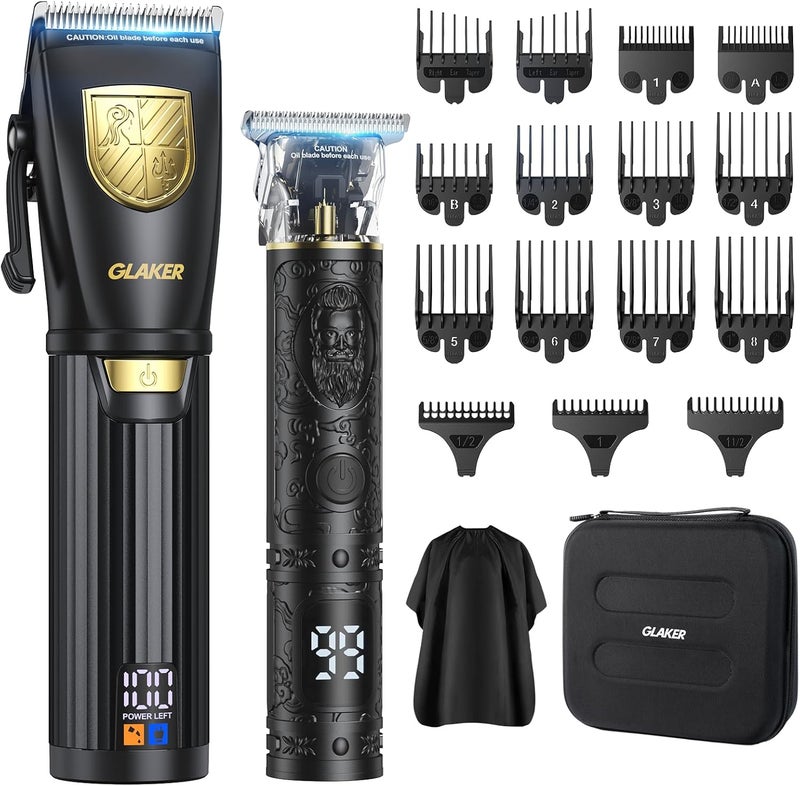 GLAKER Hair Clippers for Men Professional Cordless Clippers for Hair Cutting Mens Hair Clippers and Trimmer Kit for Barber with LED Display 15 Guide Combs