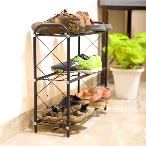 D&V ENGINEERING - Creative in innovation D&V Engineering 3-Tier Metal Shoe Rack for Home, Closet, Entryway & Bedroom | Durable Steel Shoe Organizer | Holds 9 Pairs | Easy Assembly Shoe Rack Stand | Size: 67 x 20.5 x 58 cm - Image 1