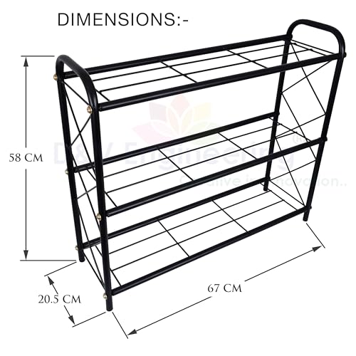 D&V ENGINEERING - Creative in innovation D&V Engineering 3-Tier Metal Shoe Rack for Home, Closet, Entryway & Bedroom | Durable Steel Shoe Organizer | Holds 9 Pairs | Easy Assembly Shoe Rack Stand | Size: 67 x 20.5 x 58 cm - Image 3