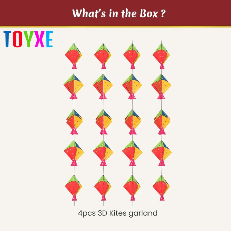 TOYXE طقم زينة ورقية لطائرات ورقية 3D من TOYXE لمهرجان ماكار سانكرانتي - مجموعة من 4 قطع - Image 2