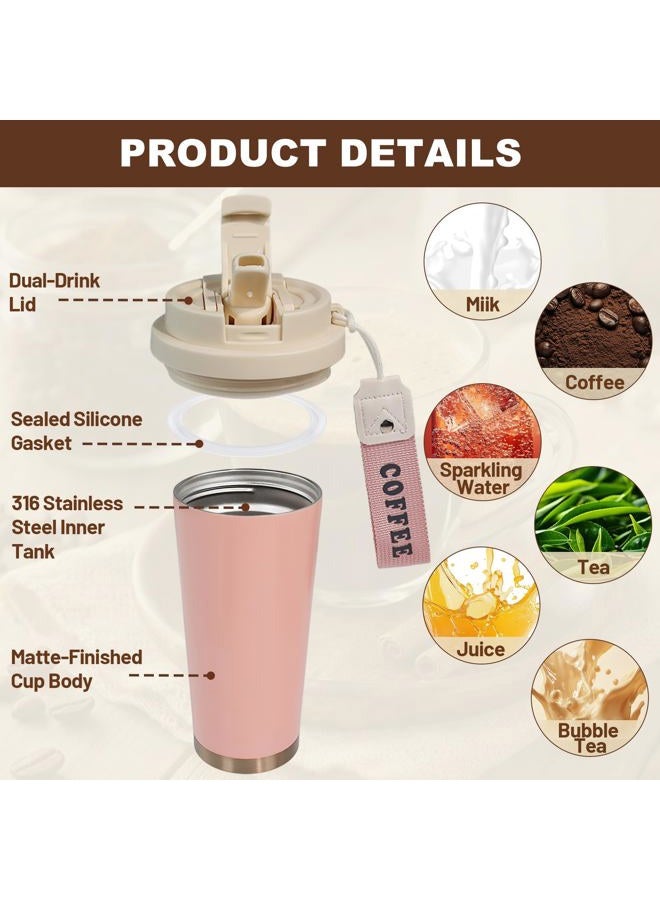 DITOSH Insulated Coffee Tumbler 530ml Travel Coffee Mug 316 Stainless Steel Dual Drink Openings Leakproof Lid Reusable Insulated Coffee Mug Hot and Cold Ideal Travel Mug for Coffee Lover Daily - Image 3