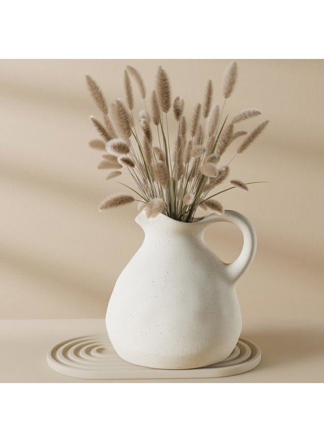 Zormon White Ceramic Decorative Vase, Unique Handcrafted Design for Flowers, Elegant Home Decor, Living Room, Bedroom, Office, Table Centerpieces, Farmhouse Style - Image 1