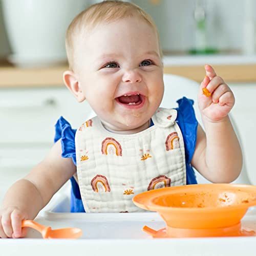 Zainpe 6Pcs Snap Muslin Cotton Bibs for Baby Rainbow Sun Star Adjustable Feeding Bib, Machine Washable Unisex Burp Cloths with 6 Absorbent Soft Layers for Infant Newborn Toddler Drooling Teething - Image 4