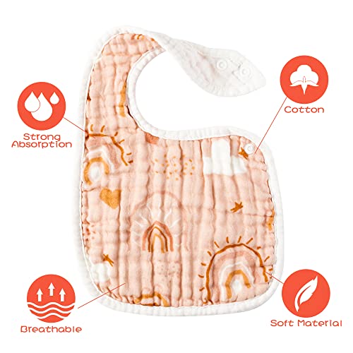 Zainpe 6Pcs Snap Muslin Cotton Bibs for Baby Rainbow Sun Star Adjustable Feeding Bib, Machine Washable Unisex Burp Cloths with 6 Absorbent Soft Layers for Infant Newborn Toddler Drooling Teething - Image 3