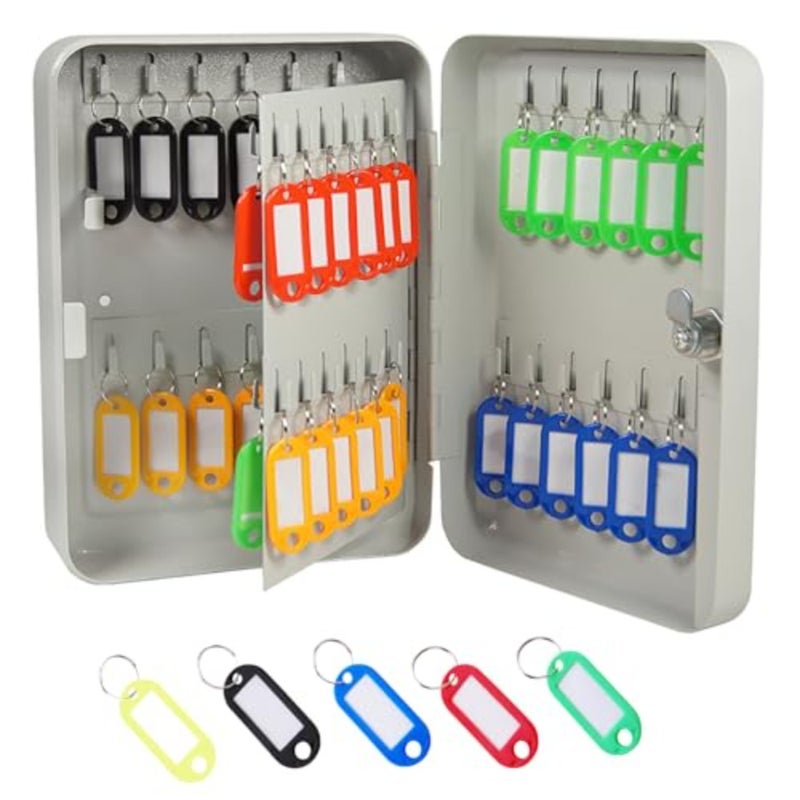 Metal Key Box 48-Key Steel Key Cabinet Wall Mount Storage Organizer for Keys Includes 48 Color-Coded Key Tags Home Office Garage Use - Image 1