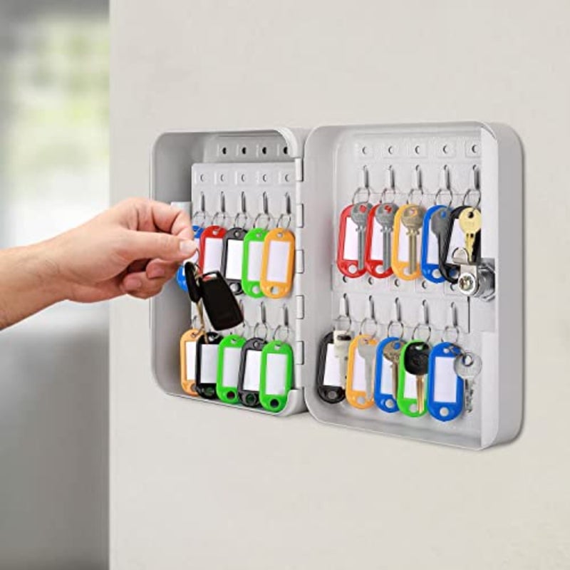Metal Key Box 48-Key Steel Key Cabinet Wall Mount Storage Organizer for Keys Includes 48 Color-Coded Key Tags Home Office Garage Use - Image 2