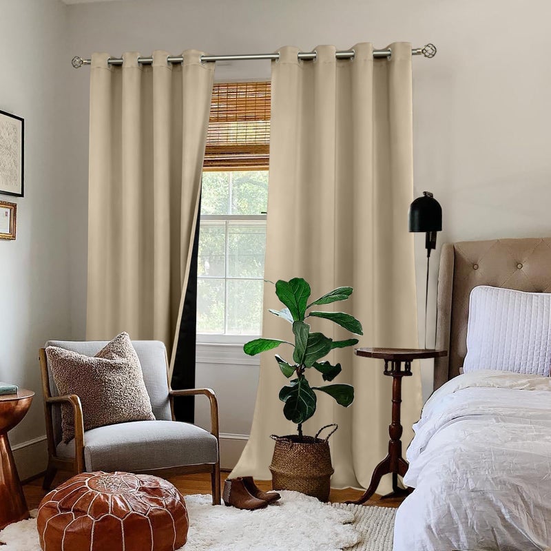 BGment بجلات حرارية معزولة بنسبة 100 ٪ انقطاع الستائر لغرفة النوم مع بطانة سوداء طبقة مزدوجة الكاملة الغرفة الضيق ضوضاء الستار جروميت (52 × 108 بوصة الرمال 2 لوحات) - Image 2