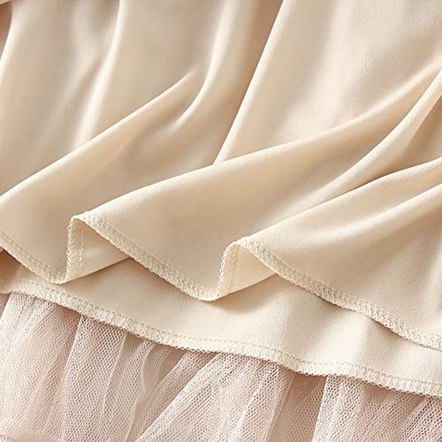 Dirholl Women's A-Line Fairy Patterned Elastic Waist Ruffle Tulle Layered Midi Skirt Tutu B Apricot - Image 5