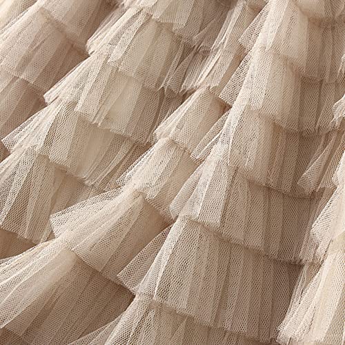Dirholl Women's A-Line Fairy Patterned Elastic Waist Ruffle Tulle Layered Midi Skirt Tutu B Apricot - Image 3