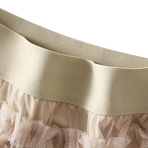 Dirholl Women's A-Line Fairy Patterned Elastic Waist Ruffle Tulle Layered Midi Skirt Tutu B Apricot - Image 2