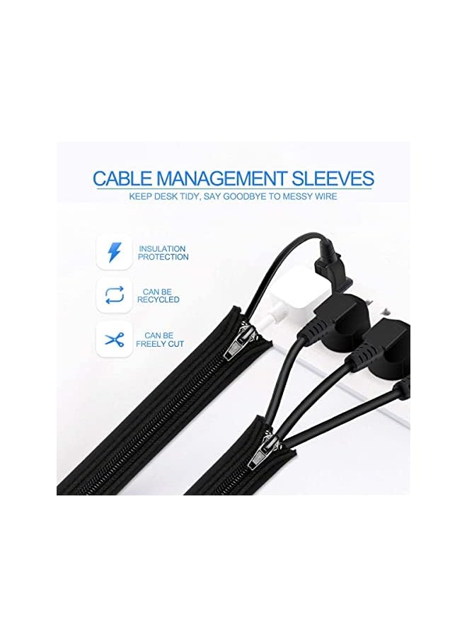 promass Cable Management Sleeve 4 Packs Flexible Cord Organizer Sleeve with Zipper Cable Organizer Sleeve for TV Computer Office Home Entertainment Black - Image 2