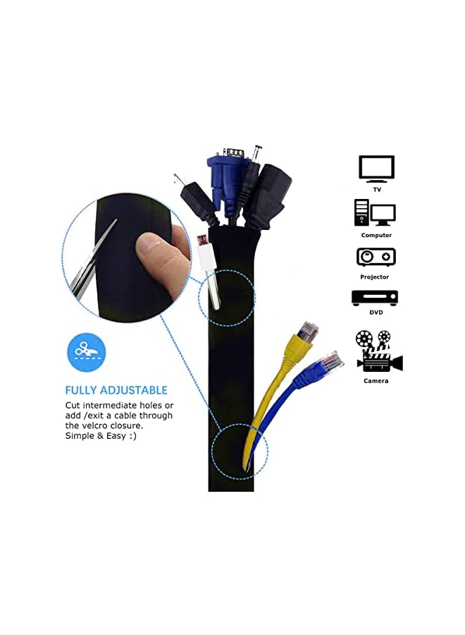 promass Cable Management Sleeve 4 Packs Flexible Cord Organizer Sleeve with Zipper Cable Organizer Sleeve for TV Computer Office Home Entertainment Black - Image 3