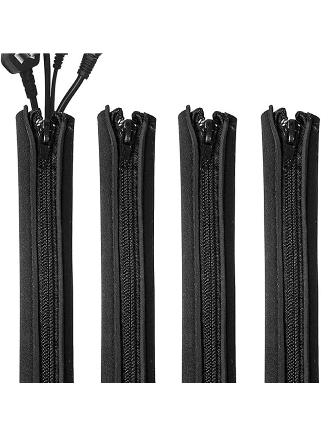 promass Cable Management Sleeve 4 Packs Flexible Cord Organizer Sleeve with Zipper Cable Organizer Sleeve for TV Computer Office Home Entertainment Black - Image 1