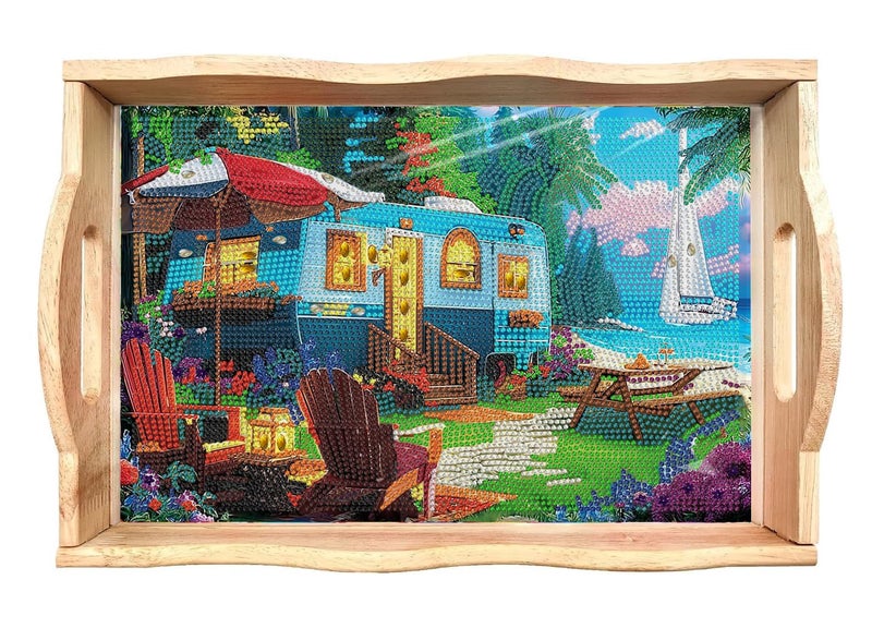 EWJRNSF 5D Diamond Painting Landscape Diamond Art Kits for Adults Wooden Serving Trays with Handles Big Gem Arts and Craft Gifts Trays Decor Gift Home Decor 7.8x11.8 Inches Scenery - Image 1