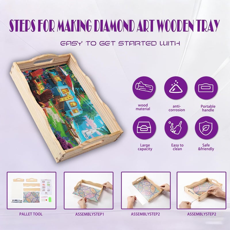 EWJRNSF 5D Diamond Painting Landscape Diamond Art Kits for Adults Wooden Serving Trays with Handles Big Gem Arts and Craft Gifts Trays Decor Gift Home Decor 7.8x11.8 Inches Scenery - Image 3