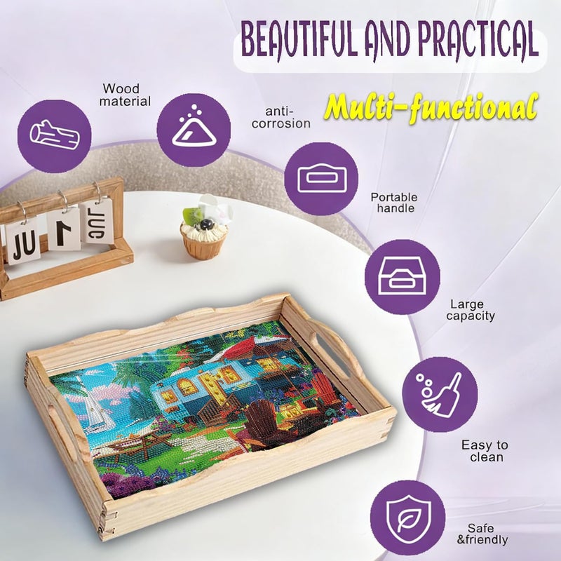 EWJRNSF 5D Diamond Painting Landscape Diamond Art Kits for Adults Wooden Serving Trays with Handles Big Gem Arts and Craft Gifts Trays Decor Gift Home Decor 7.8x11.8 Inches Scenery - Image 4