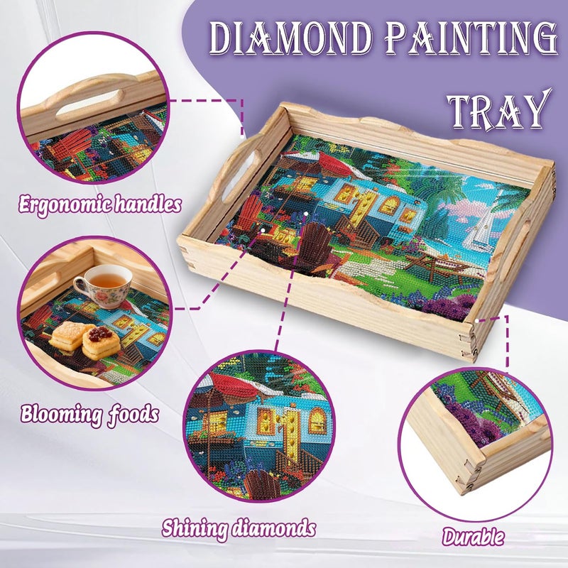 EWJRNSF 5D Diamond Painting Landscape Diamond Art Kits for Adults Wooden Serving Trays with Handles Big Gem Arts and Craft Gifts Trays Decor Gift Home Decor 7.8x11.8 Inches Scenery - Image 5