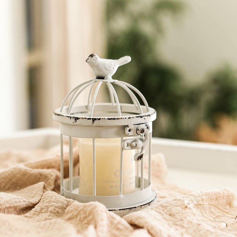 Synovana Bird Cage Shaped Metal Tea Light Candle Holder Farmhouse Decorative Candle Holder Vintage Tea Light Holder for Home Table Centerpiece Decoration - 3.54"x3.54"x5.51" - Image 3