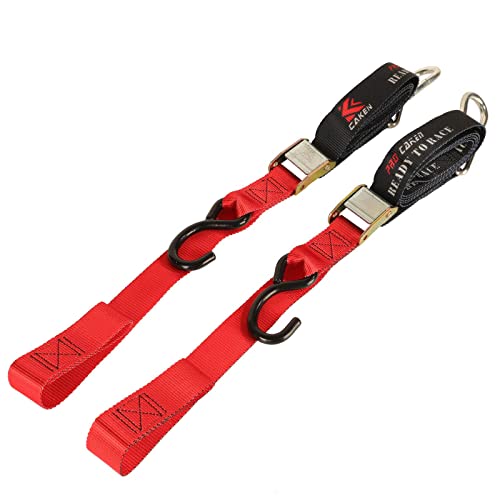 PRO CAKEN 2 PCS 1.5”Width Soft Loop Motorcycle Tie Down Strap-7ft-1500LB Break Strength,Fit for Moving Cargo,Lawn Equipment, Appliance,Motorcycle,with Premium S-Hook & Ratchet Mechanism-Red - Image 1