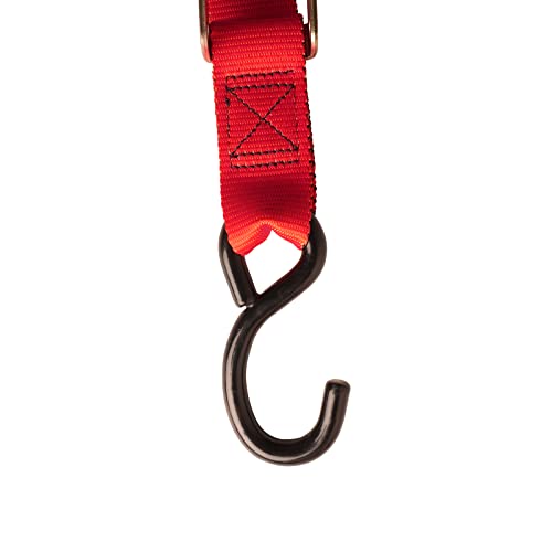 PRO CAKEN 2 PCS 1.5”Width Soft Loop Motorcycle Tie Down Strap-7ft-1500LB Break Strength,Fit for Moving Cargo,Lawn Equipment, Appliance,Motorcycle,with Premium S-Hook & Ratchet Mechanism-Red - Image 4