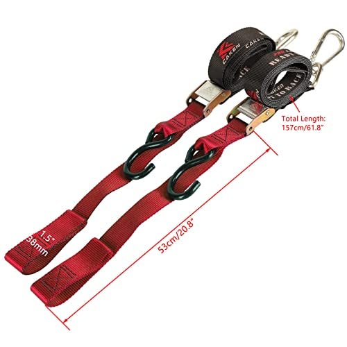PRO CAKEN 2 PCS 1.5”Width Soft Loop Motorcycle Tie Down Strap-7ft-1500LB Break Strength,Fit for Moving Cargo,Lawn Equipment, Appliance,Motorcycle,with Premium S-Hook & Ratchet Mechanism-Red - Image 2