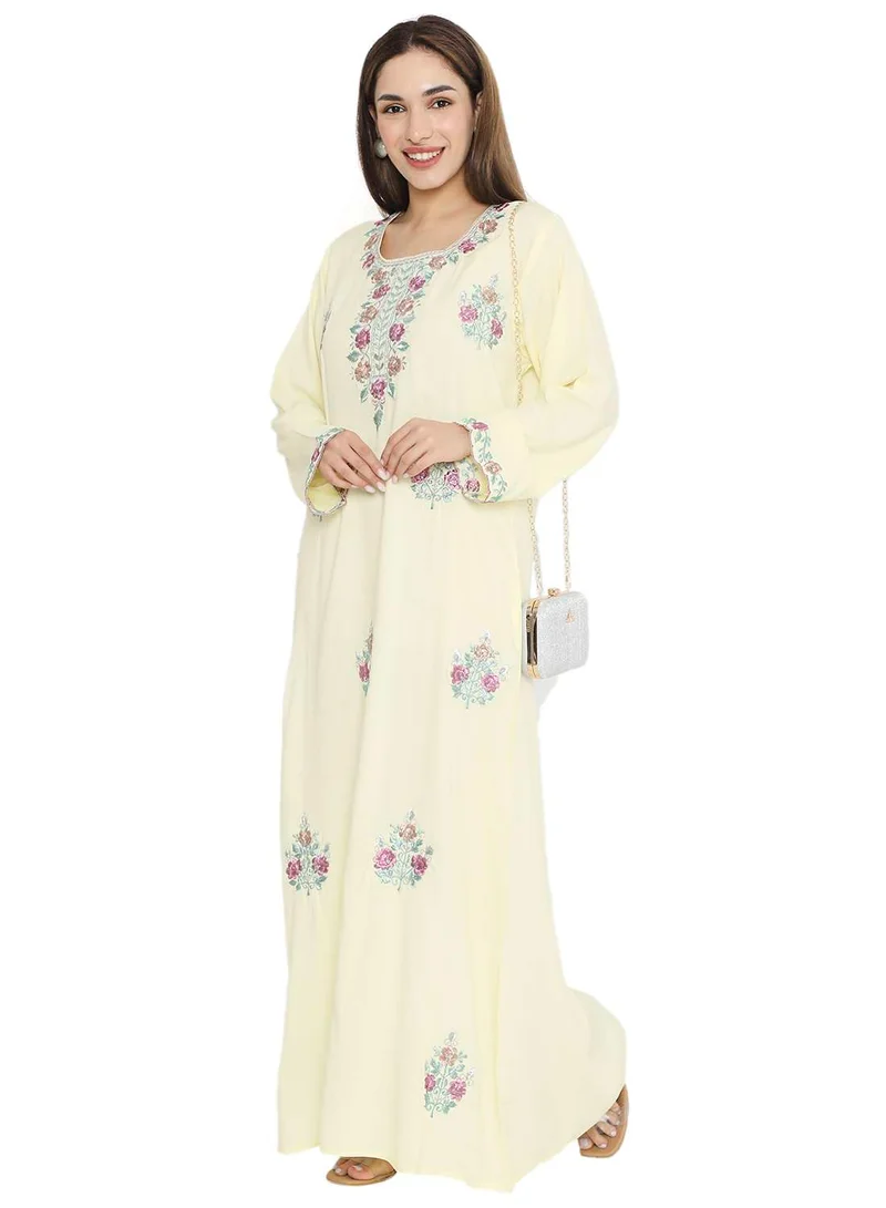 HANA & SARA PURE MUSLIN SILK COTTON WITH UNIQUE THREAD EMBROIDERY ARABIC KAFTAN JALABIYA DRESS