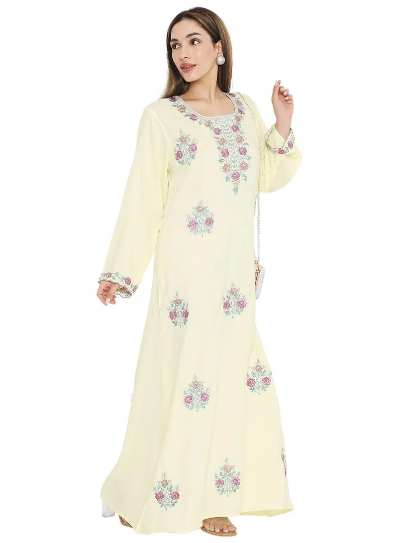 HANA & SARA PURE MUSLIN SILK COTTON WITH UNIQUE THREAD EMBROIDERY ARABIC KAFTAN JALABIYA DRESS