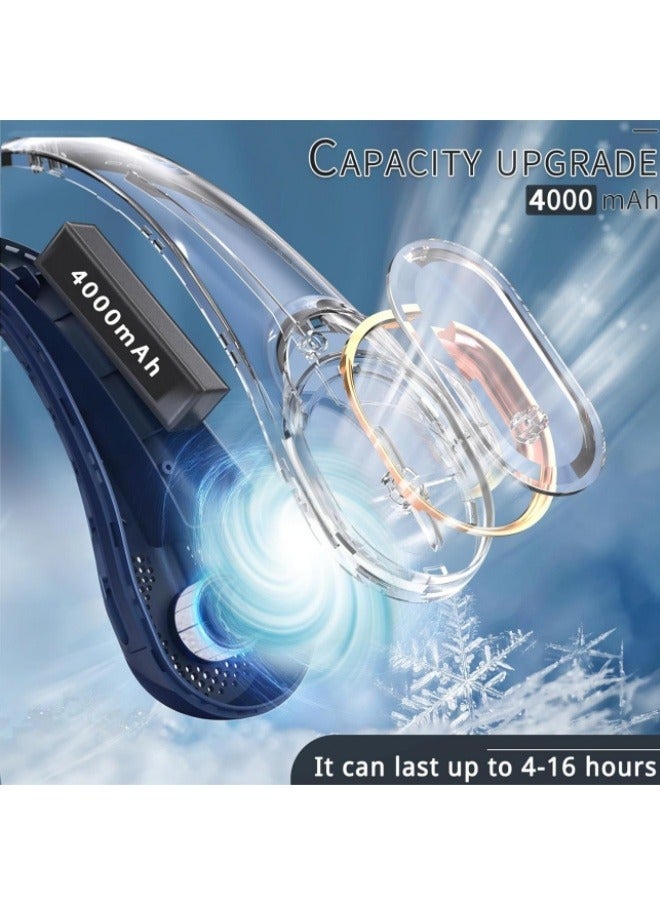 DUKASOU Portable Neck Fan, Bladeless Neck Fan, USB Rechargeable Personal Fan, 4000 mAh Battery Operated Neck Fan, 3 Speeds Adjustable,Faster Cooling, Ultra Quiet, Suitable for Home, Office, Sports，Blue - Image 4