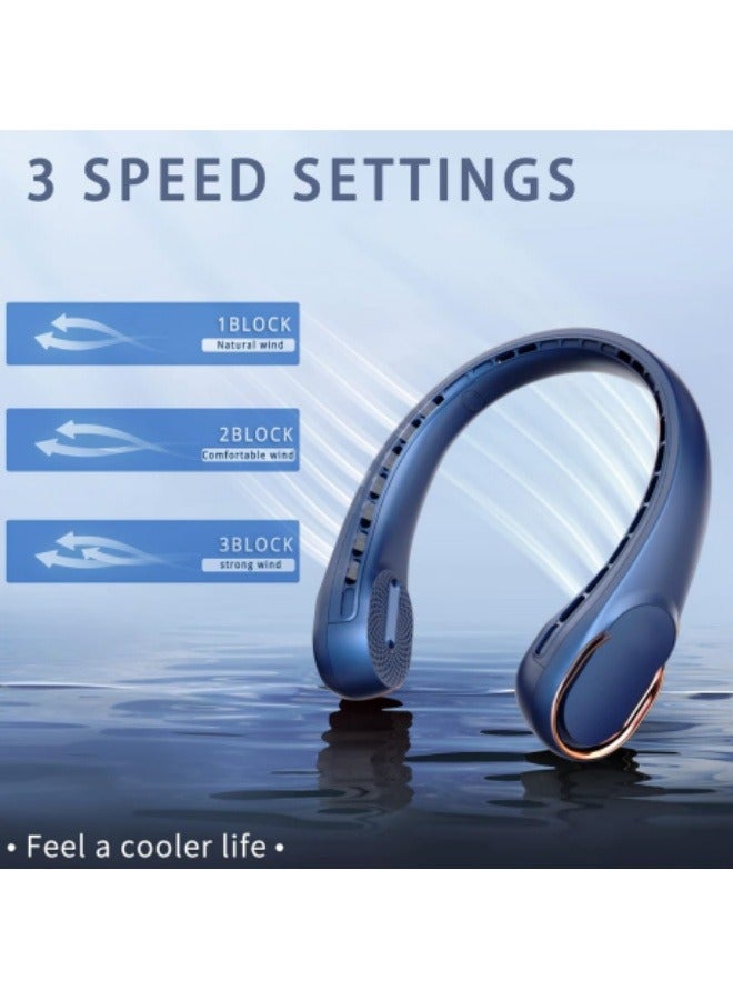 DUKASOU Portable Neck Fan, Bladeless Neck Fan, USB Rechargeable Personal Fan, 4000 mAh Battery Operated Neck Fan, 3 Speeds Adjustable,Faster Cooling, Ultra Quiet, Suitable for Home, Office, Sports，Blue - Image 3