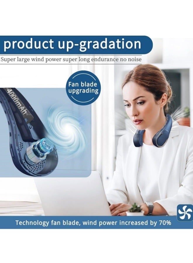DUKASOU Portable Neck Fan, Bladeless Neck Fan, USB Rechargeable Personal Fan, 4000 mAh Battery Operated Neck Fan, 3 Speeds Adjustable,Faster Cooling, Ultra Quiet, Suitable for Home, Office, Sports，Blue - Image 2