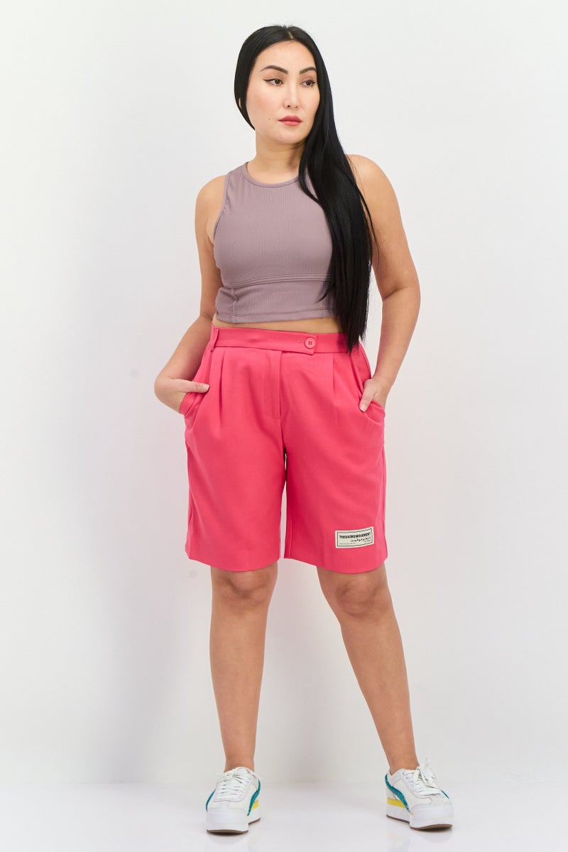 The Giving Movement Women Brand Logo Tailored Shorts, Fuchsia Pink - Image 3