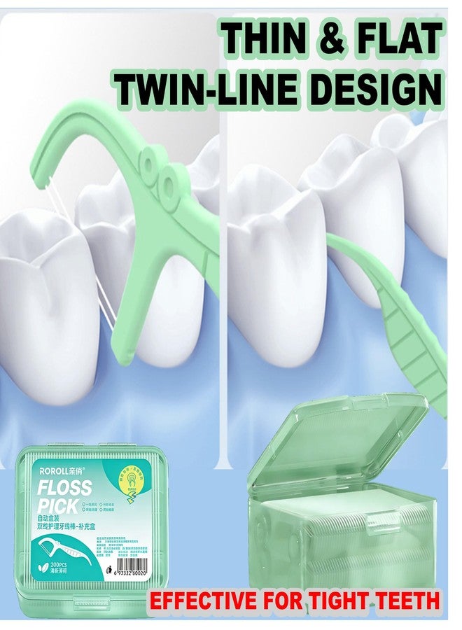 QUALIALL Dental Floss Picks, 400 Count, Twin Line, Mint Lime, 2 Boxes - Image 3
