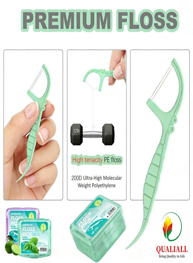 QUALIALL Dental Floss Picks, 400 Count, Twin Line, Mint Lime, 2 Boxes - Image 4