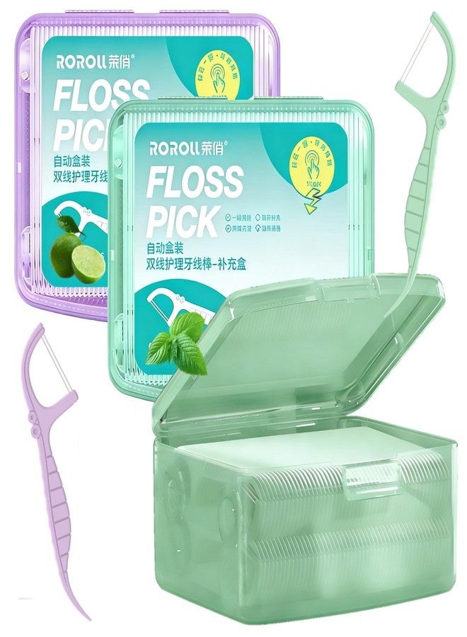 QUALIALL Dental Floss Picks, 400 Count, Twin Line, Mint Lime, 2 Boxes - Image 1
