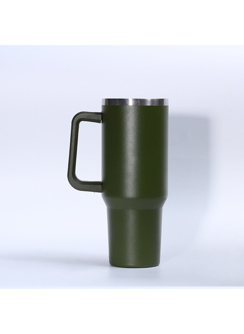 Generic - 40oz Handle Tumbler Portable Stainless Steel Car Mug Olive Green-with handle - Image 1