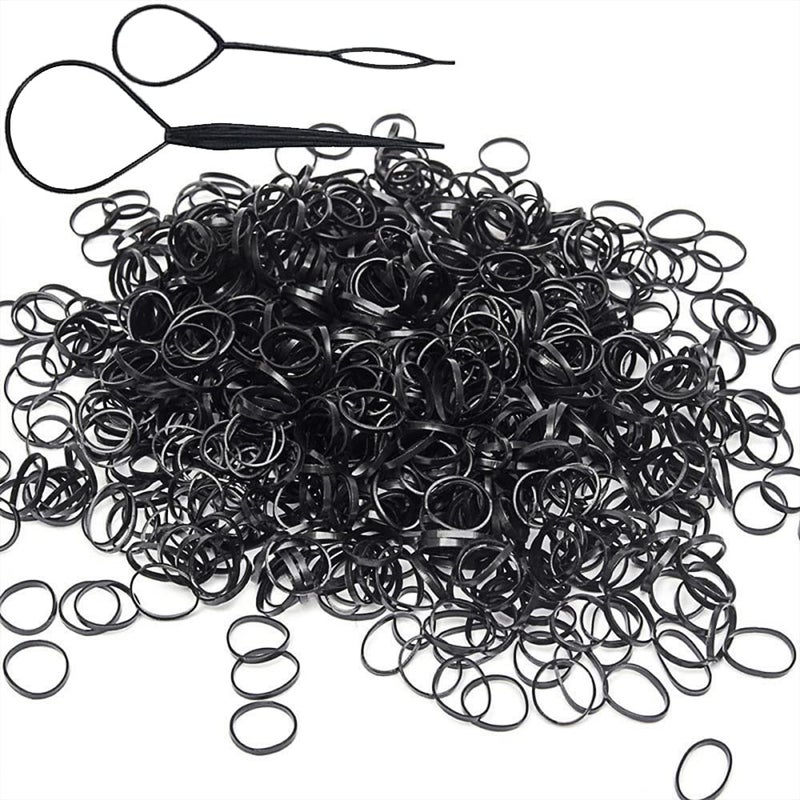 2000 PCS Black Hair Accessories Set Mini Elastic Ponytail Bands NonSlip Small Ties for Girls Soft Rubbers with 2 Topsy Tail Tools