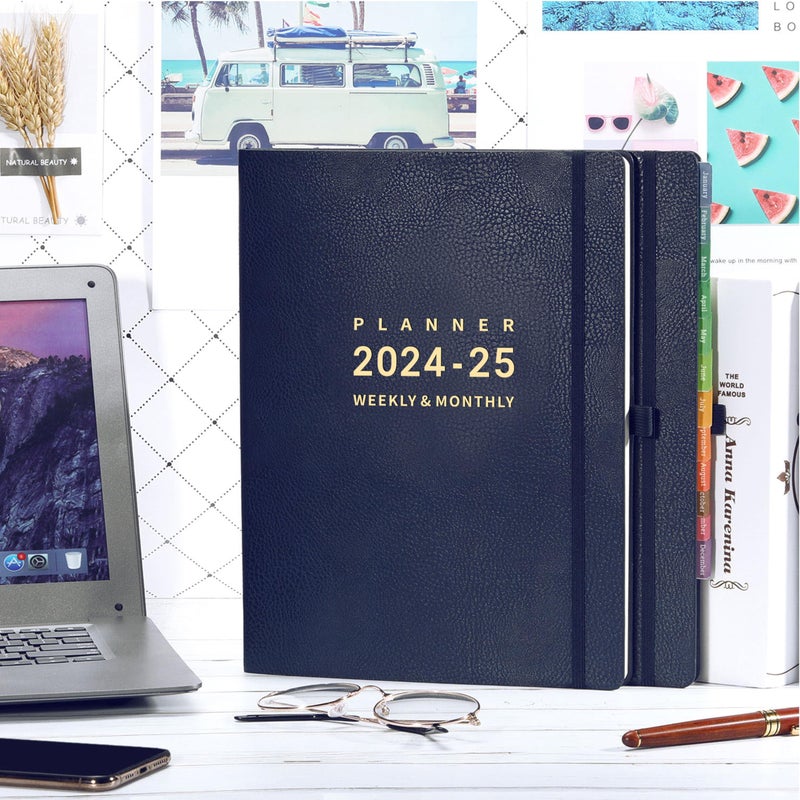 ليموم مخطط 2024-2025 - يوليو 2024 - يونيو 2025 مخطط 2024-2025 يومي أسبوعي وشهري 8.5 بوصة × 11 بوصة حامل قلم ملصقات تقويم جيب 25 صفحة ملاحظات غطاء جلد صناعي A4 ورق ممتاز - أزرق - Image 2