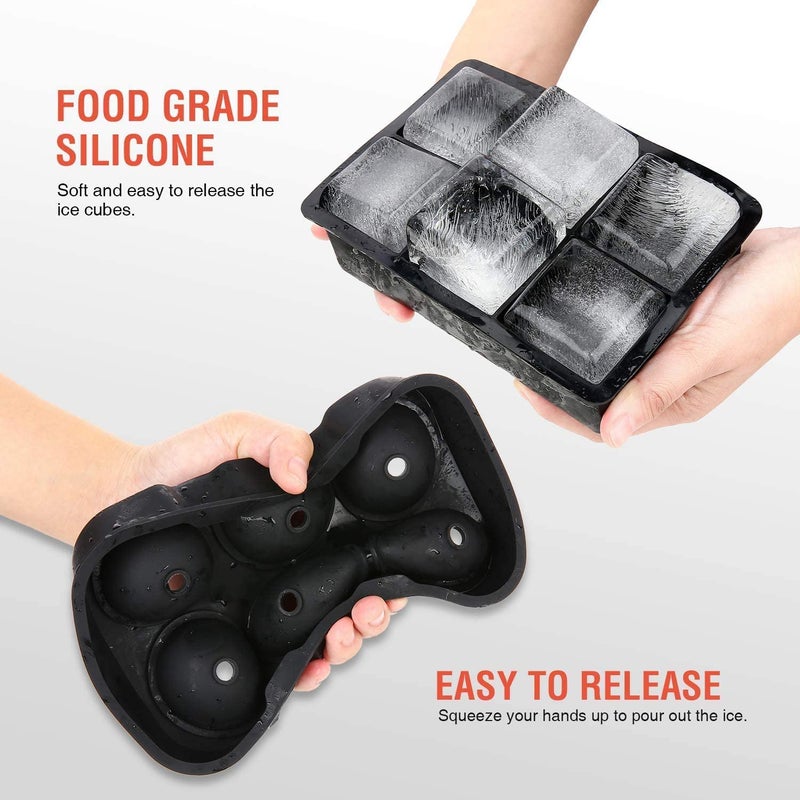 MoldBerry 6 Grid Big Size Ice Cube Ice Ball Mould Combo Square 17 X 117 X 5 cm 2 in Cube Round 183 X 125 X 5 cm 175 in Ball Pack of 2 Black Color - Image 4