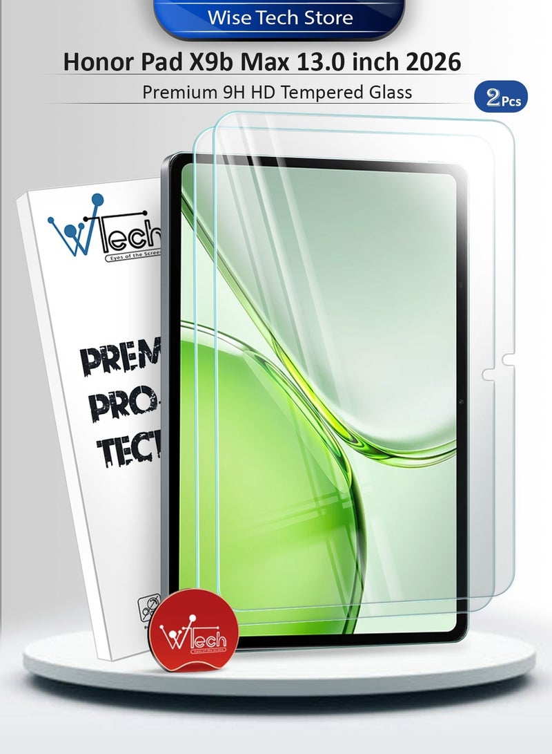 دبليو تيك [عبوتان] واقي شاشة زجاجي مقسّى بالكامل لهاتف Honor Pad X9b Max 2026 (13.0 بوصة) من سلسلة بريميوم بحواف منحنية 9H HD - شفاف (TSGPCN) - Image 1