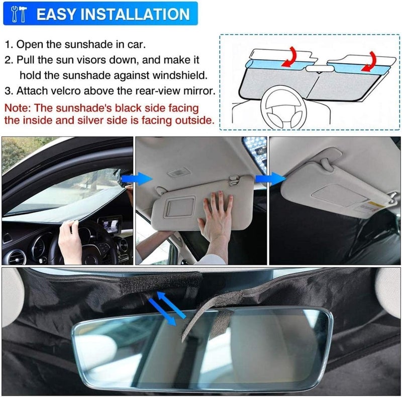Aputue Windshield Sun Shade, Foldable Double Layer Front Auto Automotive Shield Pouch, High Density Silver Fabric Cover Blocker Heat Reflector, Universal Accessories for Vehicle Car SUV Sedan - Image 5