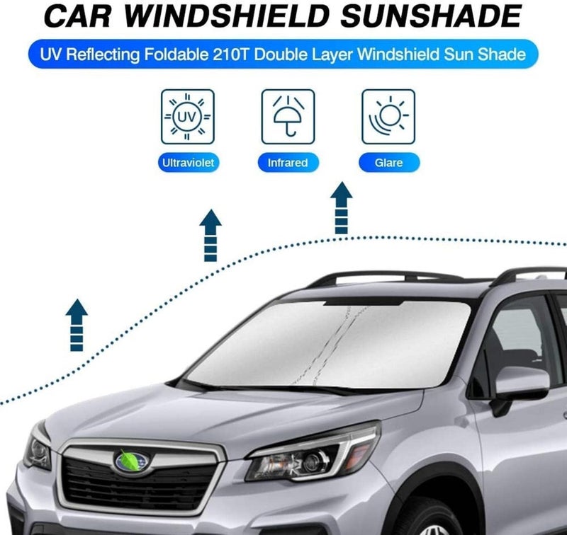 Aputue Windshield Sun Shade, Foldable Double Layer Front Auto Automotive Shield Pouch, High Density Silver Fabric Cover Blocker Heat Reflector, Universal Accessories for Vehicle Car SUV Sedan - Image 3
