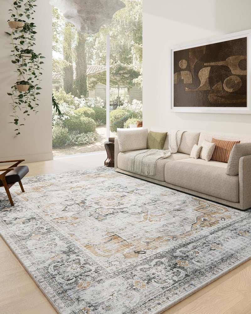palohom Area Rugs 9x12 Living Room: Washable Rug Non Slip Low Pile Soft Faux Wool Non Shedding Distressed Vintage Boho Large Area Rugs for Bedroom Dining Room Kitchen Nursery Under Table Farmhouse Home Office - Image 1