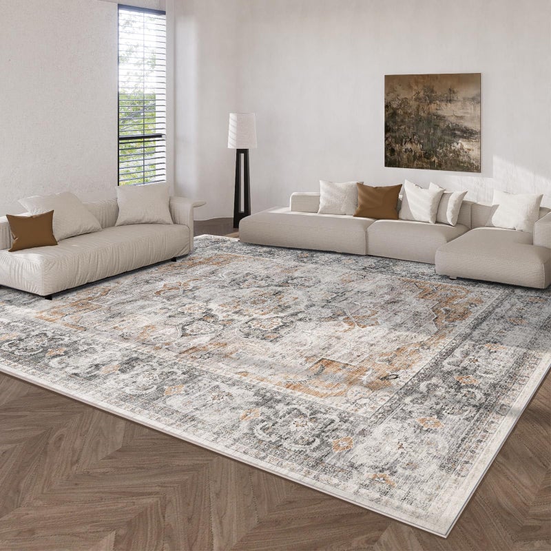 palohom Area Rugs 9x12 Living Room: Washable Rug Non Slip Low Pile Soft Faux Wool Non Shedding Distressed Vintage Boho Large Area Rugs for Bedroom Dining Room Kitchen Nursery Under Table Farmhouse Home Office - Image 3